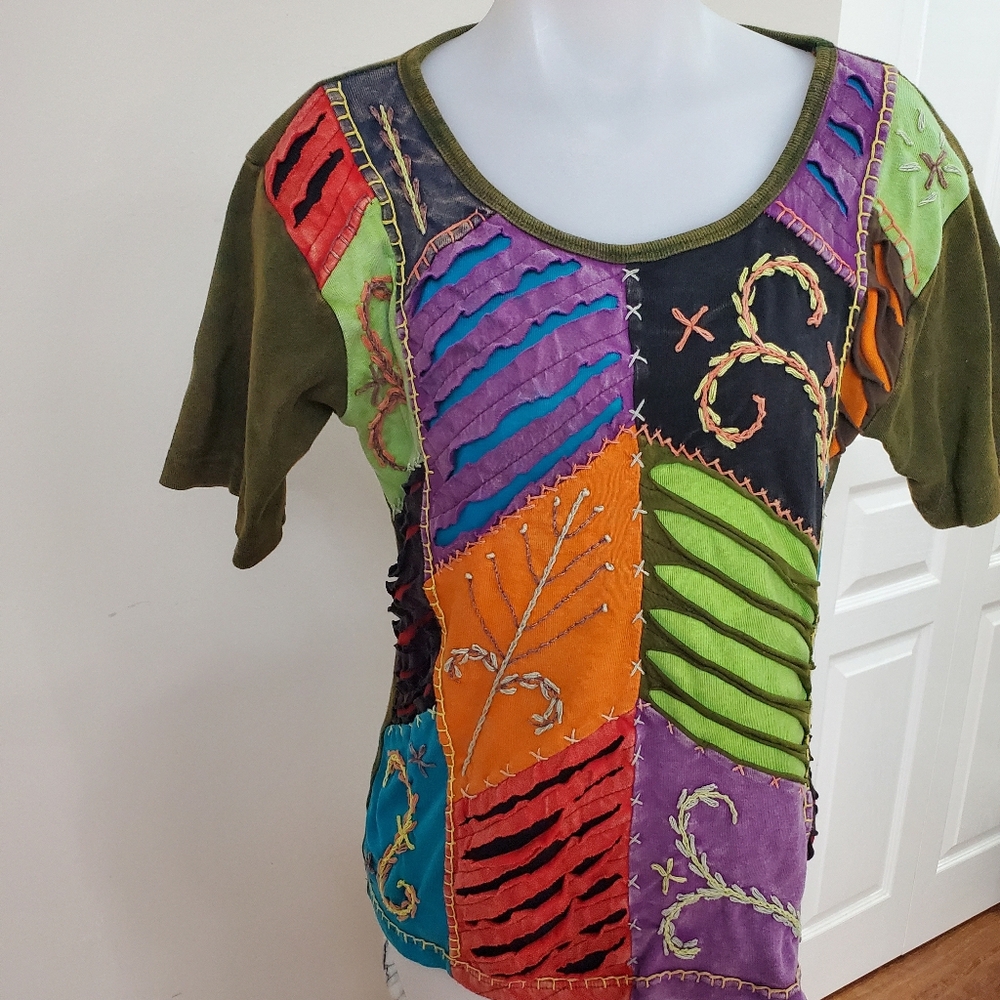 Patchwork Cotton artsy Tee Large 37-39 bust